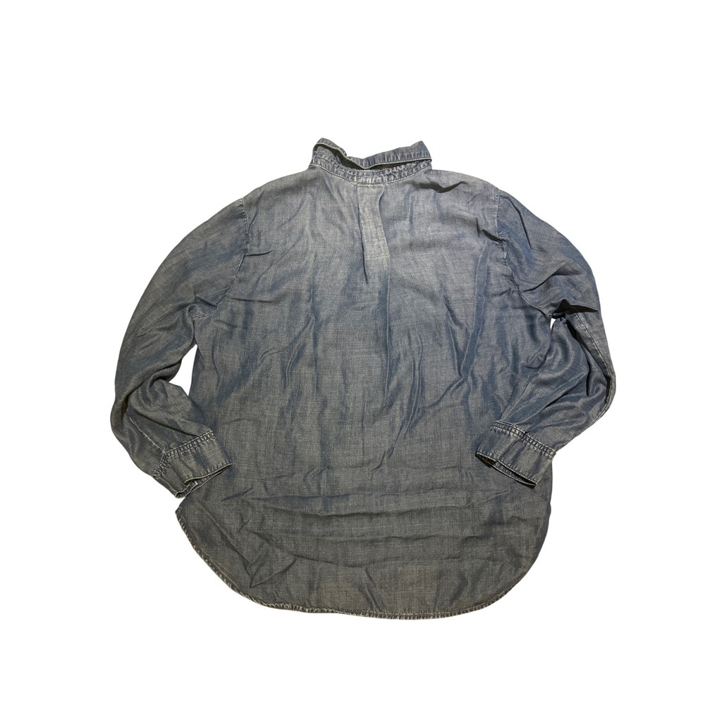 Chicos Women's Petite Size 2 Blue Denim Chambray Shirt Long Sleeve Roll Tab - Picture 2 of 7